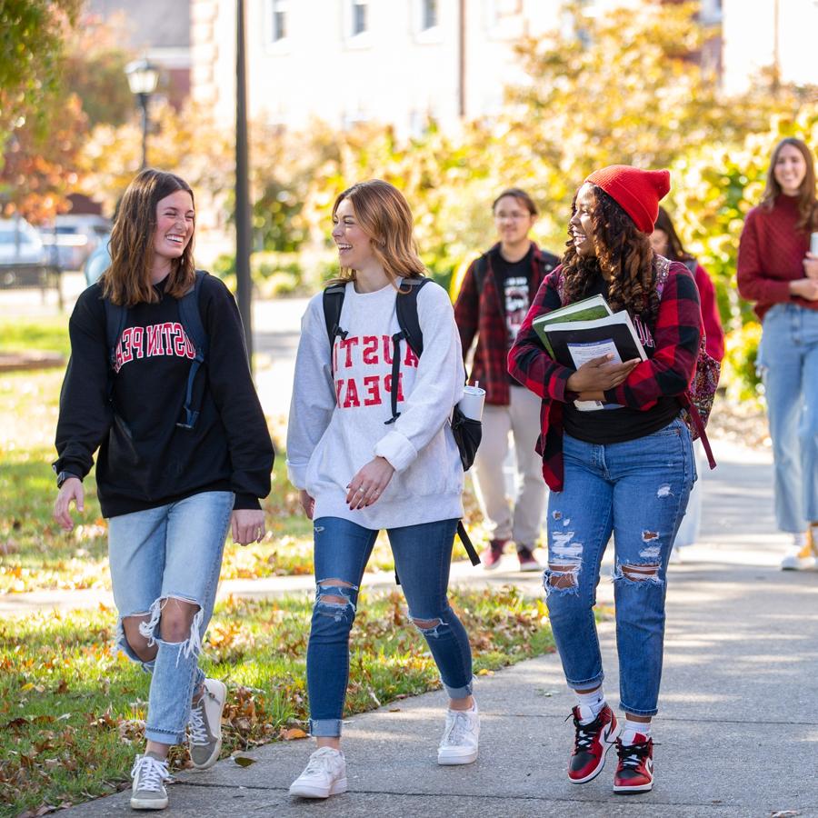 Student group walking on campus